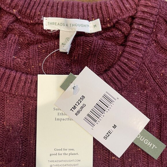 NWT Threads 4 Thought Men's Sz M Burgundy Crewneck Sweater Cable Knit Stitch Fix - Picture 2 of 8